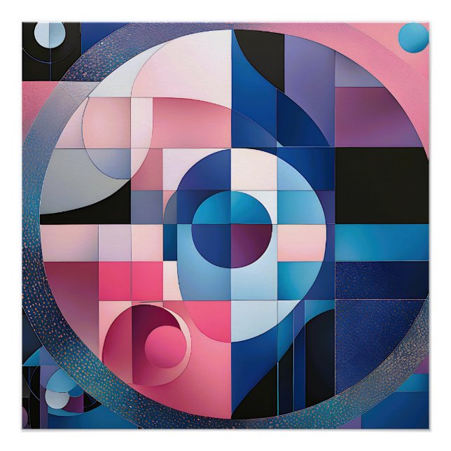 Celestial Symmetry: Geometric Shapes Blues & Pink Poster (Front)