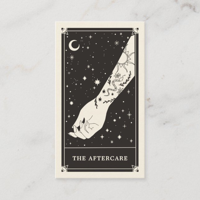 Celestial Tarot Black Tattoo aftercare card (Front)