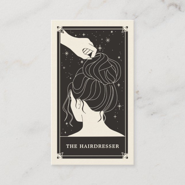 Celestial Tarot Bridal hair Black Business card (Front)