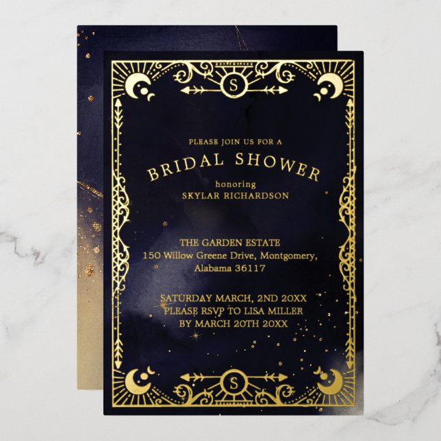 Celestial Tarot Card Sun & Moon Navy Bridal Shower (Front/Back)