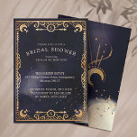 Celestial Tarot Card Sun & Moon Navy Bridal Shower<br><div class="desc">Beautiful holistic and spiritual tarot card style bridal shower invitation design. The design features our own hand-drawn holistic sun and moon tarpt card design in faux gold glitter. The design is created with intricate and decorative details. The background features a bold navy blue and gold design with twinking faux gold...</div>