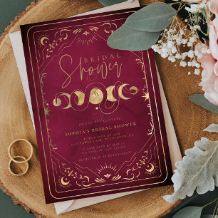 Celestial Tarot Crimson Red & Gold Bridal Shower Invitation