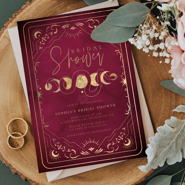 Celestial Tarot Crimson Red & Gold Bridal Shower Invitation (Creator Uploaded)