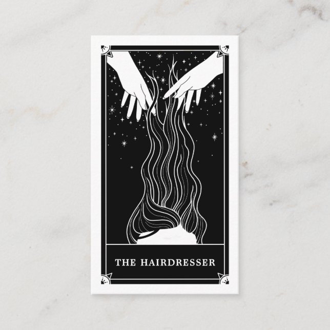 Celestial Tarot Hairdresser Black Business card (Front)