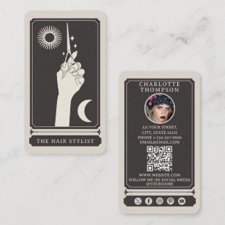 Celestial Tarot Hairdresser Custom Photo Boho Business Card