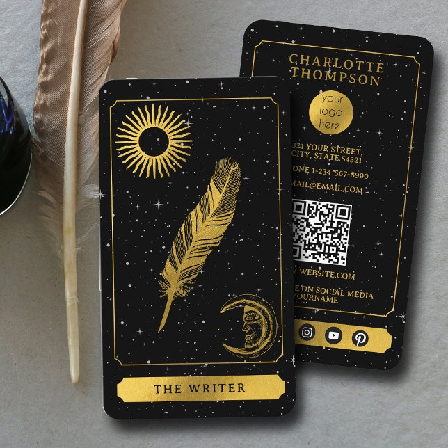Celestial Tarot Logo Black Gold Writer Author Business Card (Celestial Tarot Logo Black Gold Writer Author Business Card)