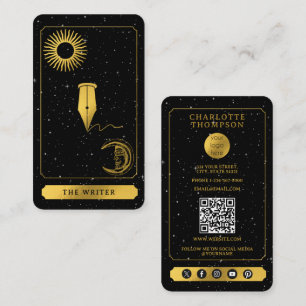 Celestial Tarot Logo Black Gold Writer Author Business Card