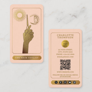 Celestial Tarot Logo Hairdresser Blush Pink Gold Business Card