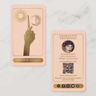 Celestial Tarot Photo Hairdresser Blush Pink Gold Business Card