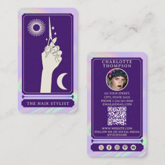 Celestial Tarot Photo Hairdresser Holographic Business Card