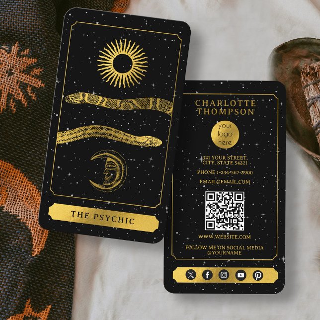 Celestial Tarot Reader Gold Snakes Psychic Business Card (Celestial Tarot Reader Gold Snakes Psychic Business Card)