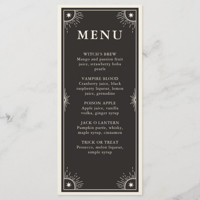 Celestial Tarot Stars cocktail wedding menu  (Front)