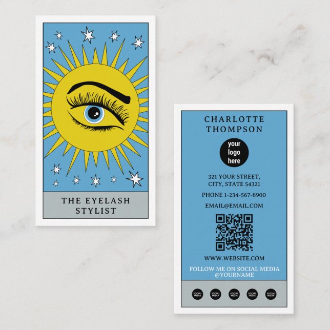 Celestial Tarot Sun Eyelash Stylist Eyebrow Logo Business Card (Front/Back)