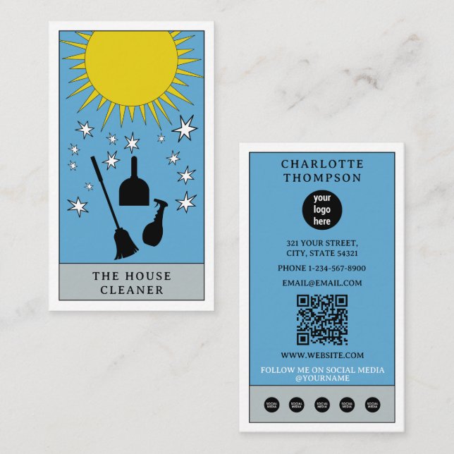 Celestial Tarot Sun House Cleaner Logo Business Card (Front/Back)