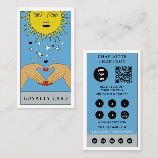 Celestial Tarot Sun Logo Small Business Loyalty  Business Card (Front/Back)