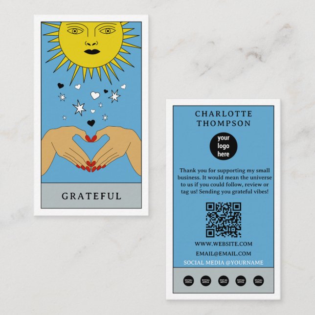 Celestial Tarot Sun Logo Thank You Small Business  Business Card (Front/Back)
