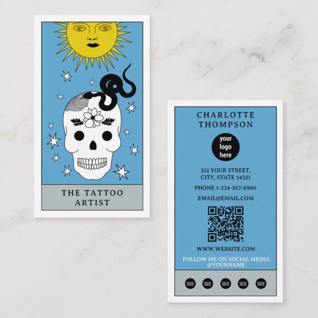 Celestial Tarot Sun Tattoo Artist Piercer Logo Business Card (Front/Back)