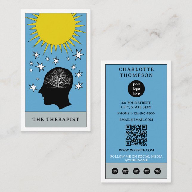 Celestial Tarot Sun Therapist Counsellor Logo Business Card (Front/Back)