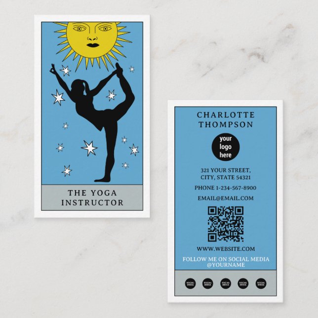 Celestial Tarot Sun Yoga Instructor Healer Logo Business Card (Front/Back)