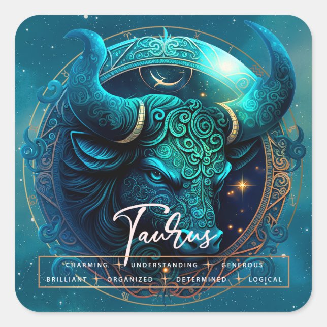 Celestial Taurus Bull Fantasy Ethereal Star Zodiac Square Sticker (Front)