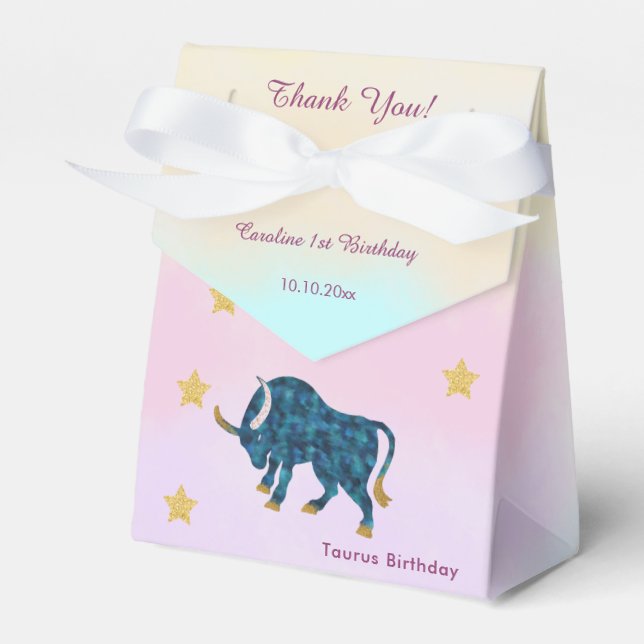 Celestial Taurus Watercolor | 1st Birthday Favour Box (Front Side)