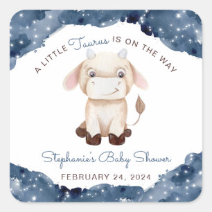 Celestial Taurus Watercolor Baby Shower Square Sticker