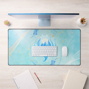 Celestial Teal Lotus – Peaceful Floral Desk Mat