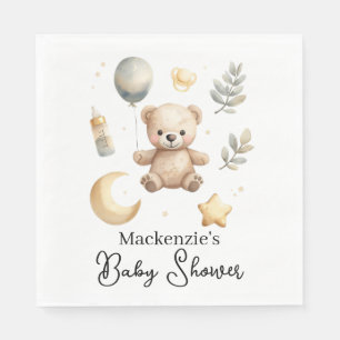 Celestial Teddy Bear Watercolor Baby Shower Napkin