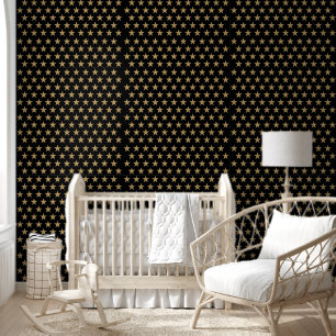Celestial Theme Gold textured Stars on black Wallpaper