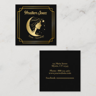 Celestial theme in gold square business card