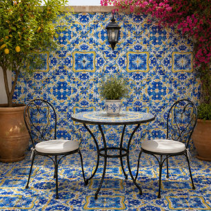 Celestial Tides Abstract Sapphire and Gold Mandal Tile