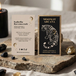 Celestial Tiger Spiritual Healer Blak Gold Tarot Business Card