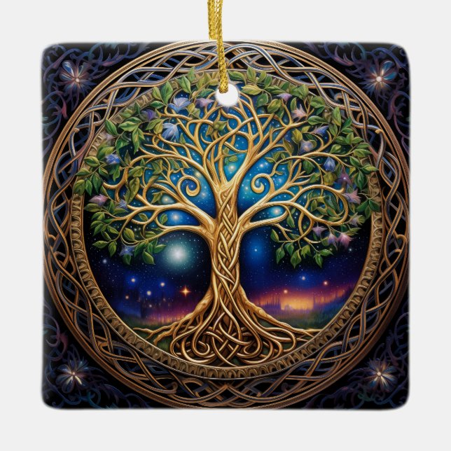 Celestial Tree Of Life Celtic Knot Ceramic Ornament (Front)