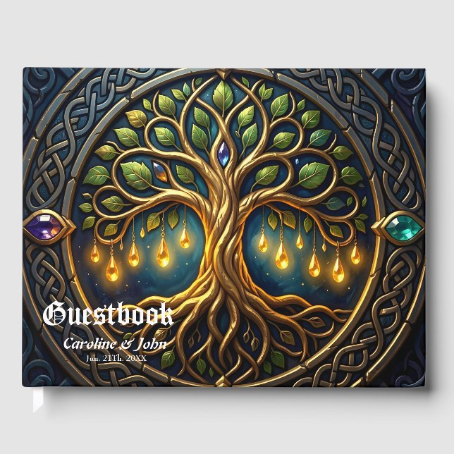 Celestial Tree of Light Celtic Golden Tree of Life Guest Book (Front)