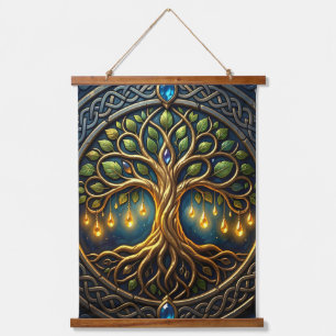 Celestial Tree of Light Celtic Golden Tree of Life Hanging Tapestry