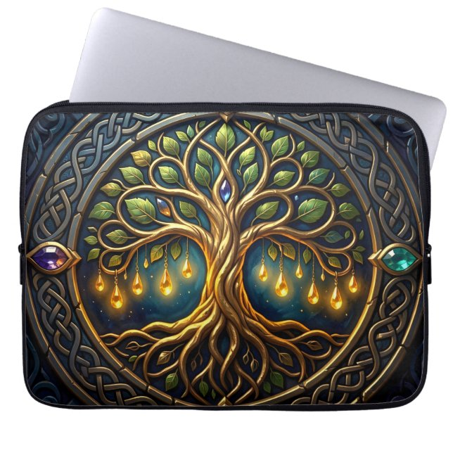Celestial Tree of Light Celtic Golden Tree of Life Laptop Sleeve (Front)