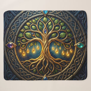 Celestial Tree of Light Celtic Golden Tree of Life Sherpa Blanket