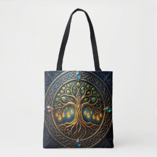 Celestial Tree of Light Celtic Golden Tree of Life Tote Bag