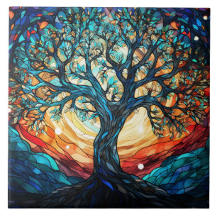 Celestial Tree Stained Glass Tile