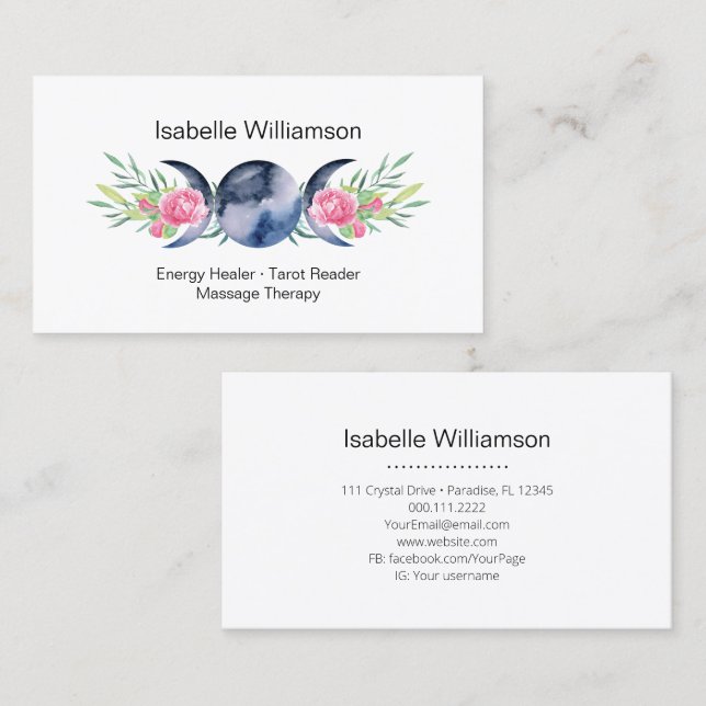 Celestial Triple Moon Goddess Metaphysical Mystic Business Card (Front/Back)