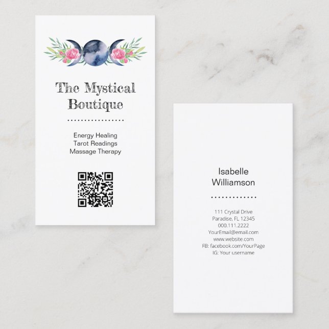 Celestial Triple Moon Goddess Metaphysical QR Code Business Card (Front/Back)