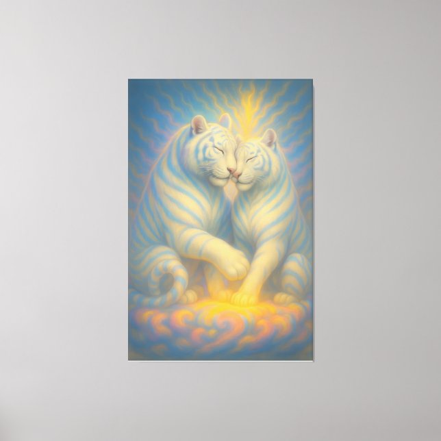 Celestial Twin White Tigers – Divine Love & Spirit Canvas Print (Front)
