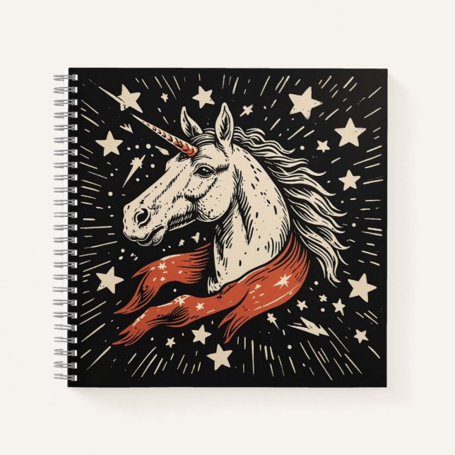  Celestial Unicorn – Star‑Gazing Linocut Fantasy Notebook (Front)