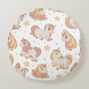 Celestial Unicorns & Stars Pattern Round Cushion