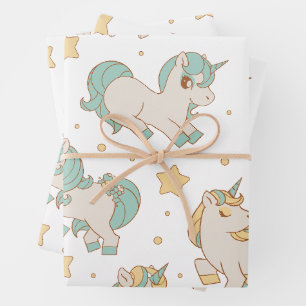 Celestial Unicorns & Stars Pattern Wrapping Paper Sheet