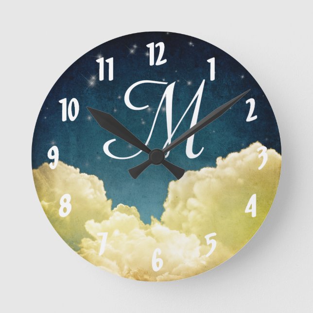 Celestial View Stars Monogram Initial Wall Clock (Front)