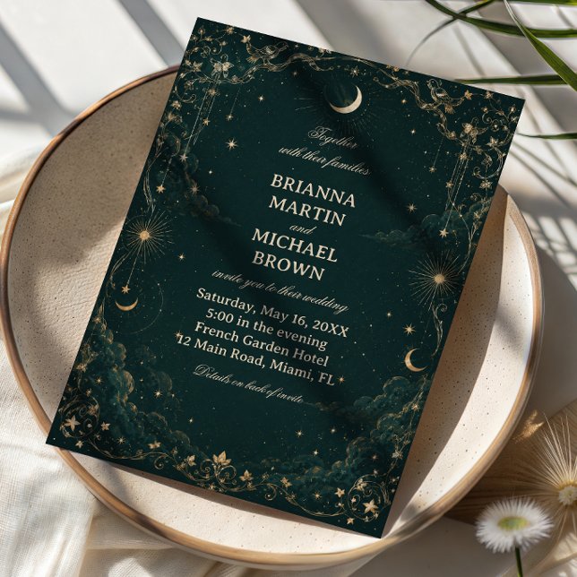 Celestial Vintage Midnight Botanical Invitation (Creator Uploaded)