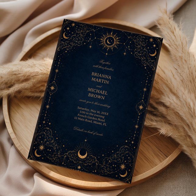 Celestial Vintage Midnight Cosmic Floral Invitation (Creator Uploaded)