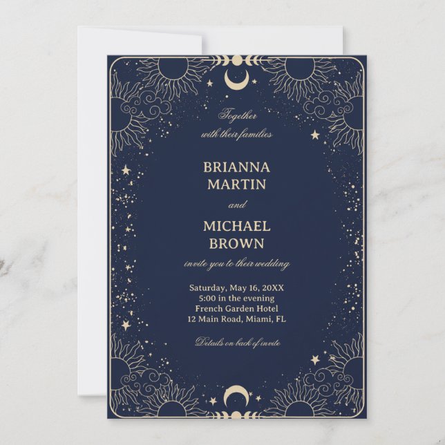Celestial Vintage Midnight Invitation (Front)