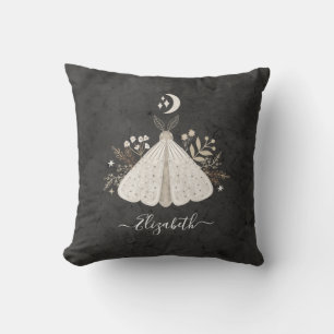 Celestial Vintage Mystical Moth Throw Pillow